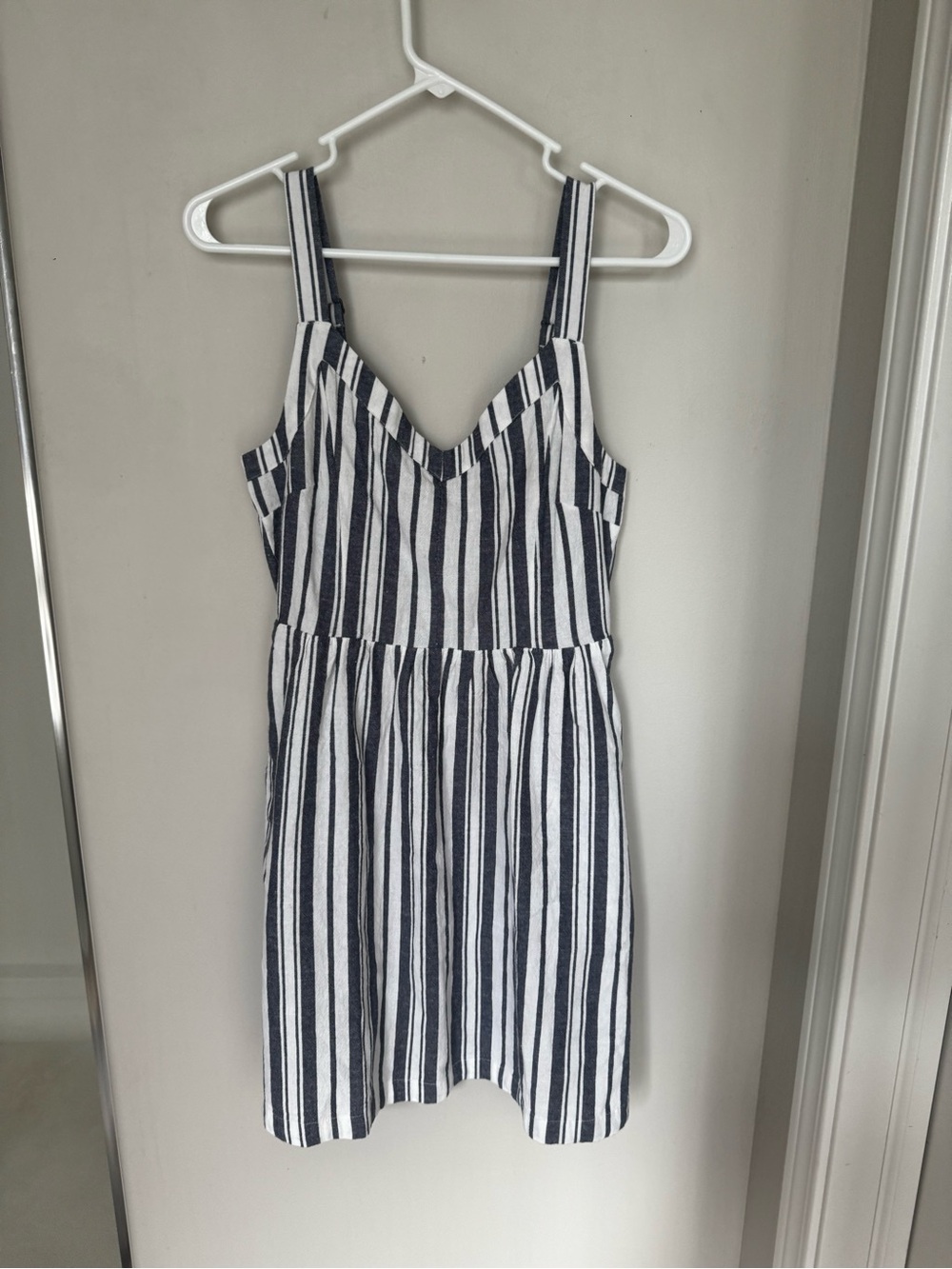 NWT Roxy Up Above Blue White Striped Linen Mini Dress M